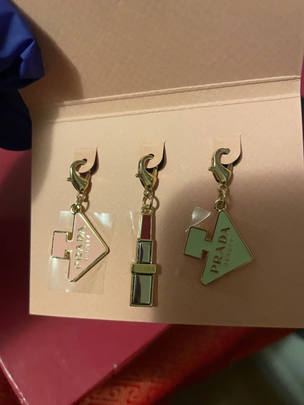 Prada Gold & Pink Enamel Logo Charm Set - Picture 13 of 15